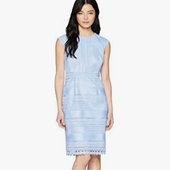 NWT Tahari by Arthur Levine Chemical Lace Dress Light Blue Sheath Blue Size 14 - Picture 2 of 5